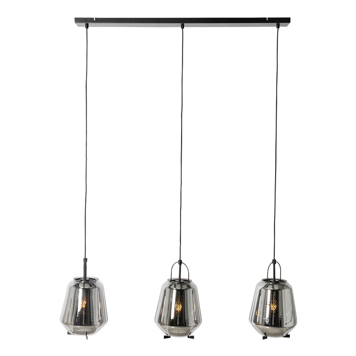 QAZQA Hanglamp zwart met smoke glas 23 cm langwerpig 3-lichts - Kevin