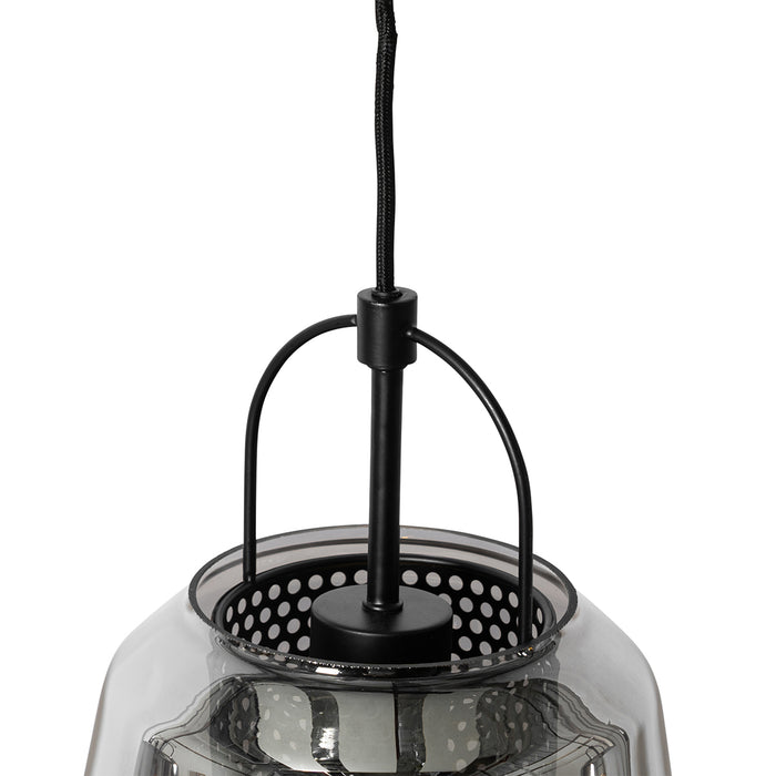 QAZQA Hanglamp zwart met smoke glas 23 cm langwerpig 3-lichts - Kevin