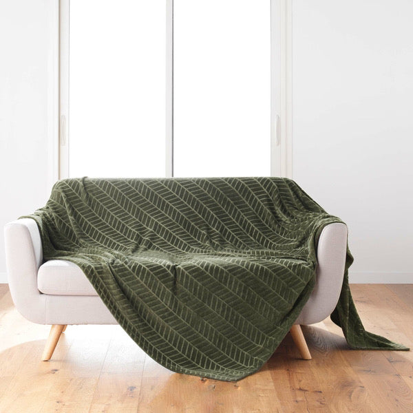 CASA DI ELTURO Flanellen fleece plaid Visgraat - Tijm Groen - 180 x