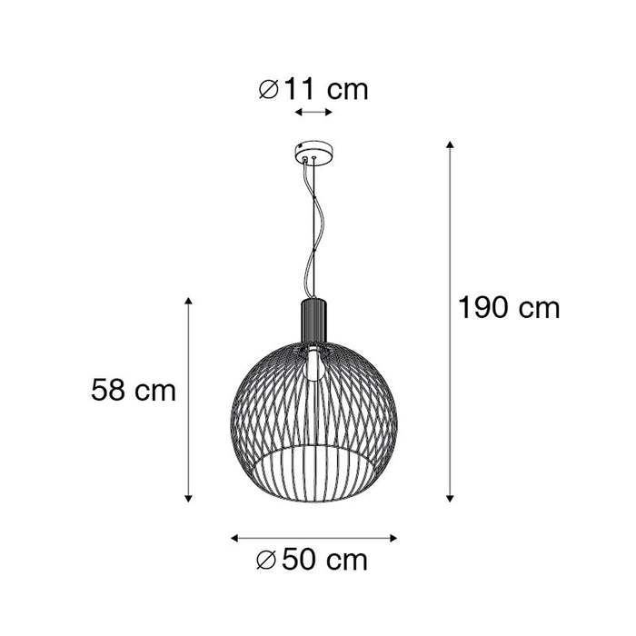 QAZQA Smart ronde hanglamp zwart 50 cm incl. Wifi G95 - Dos