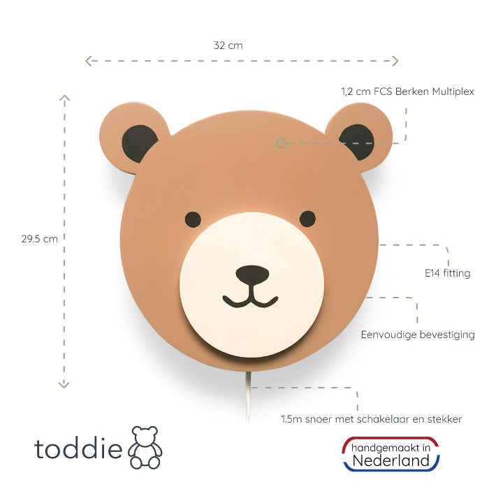 Houten wandlamp kinderkamer | Teddy - spiced honey