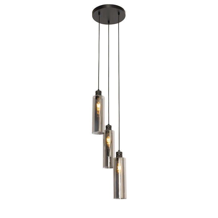 QAZQA Moderne hanglamp zwart met smoke glas 3-lichts - Stavelot