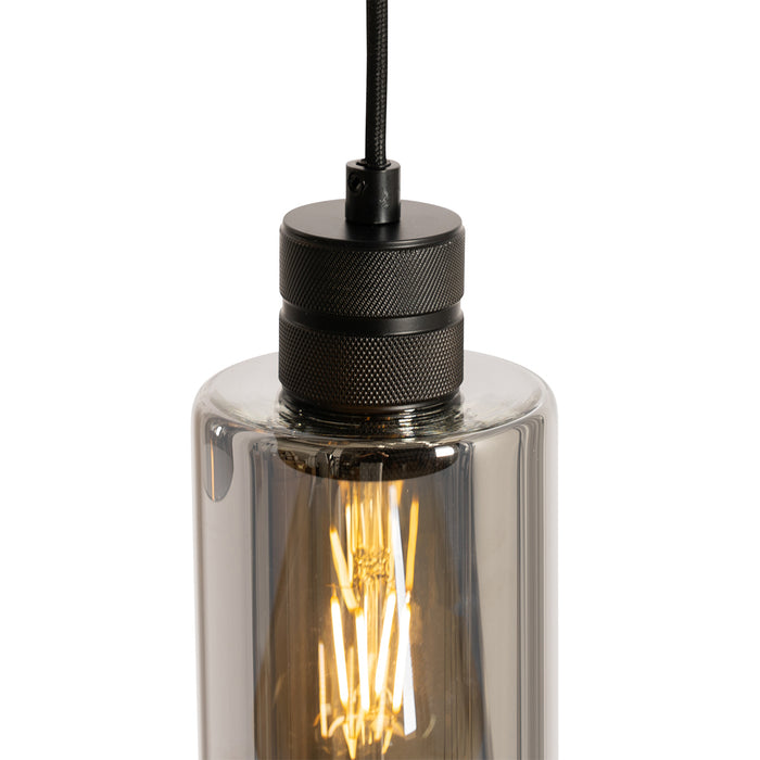 QAZQA Moderne hanglamp zwart met smoke glas 3-lichts - Stavelot