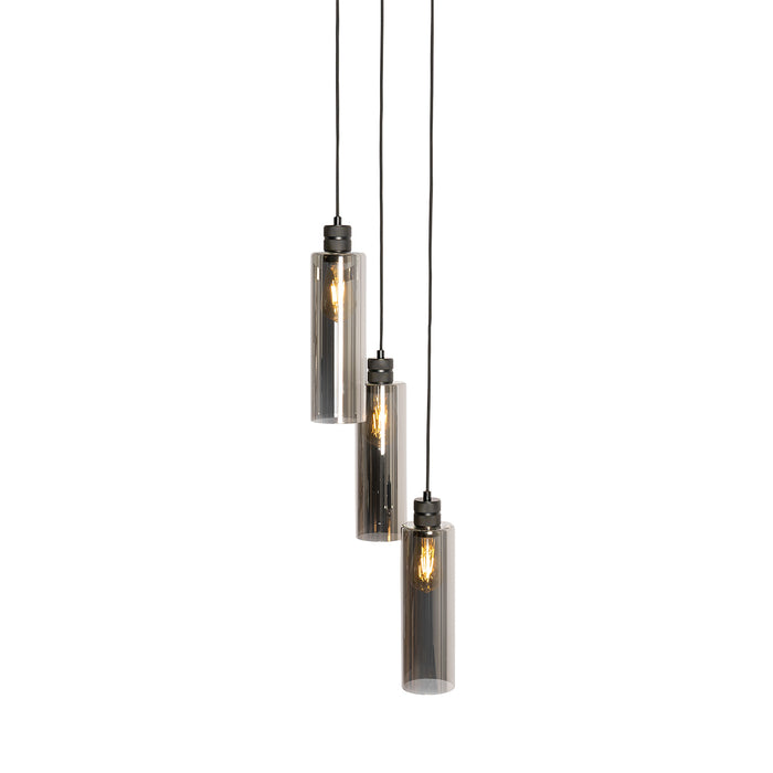 QAZQA Moderne hanglamp zwart met smoke glas 3-lichts - Stavelot