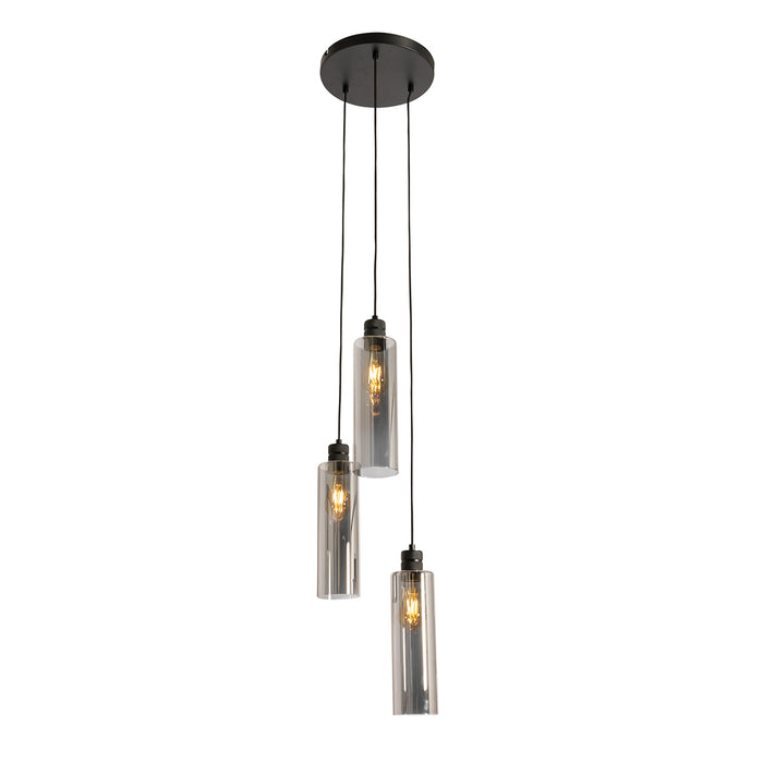 QAZQA Moderne hanglamp zwart met smoke glas 3-lichts - Stavelot