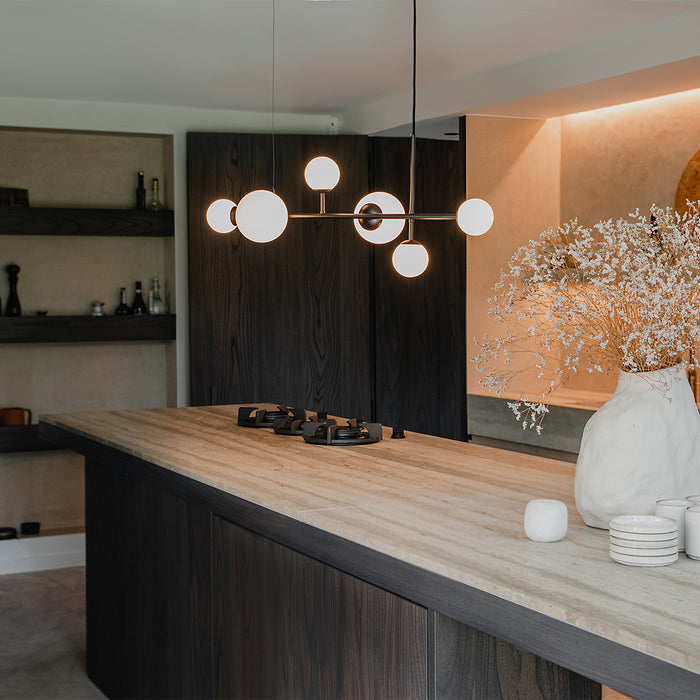 QAZQA Moderne hanglamp zwart met mat glas 6-lichts - Monaco