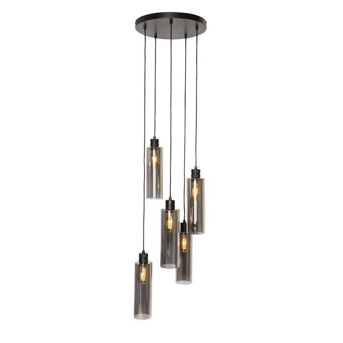 QAZQA Moderne hanglamp zwart met smoke glas 5-lichts - Stavelot
