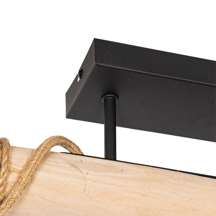 QAZQA Landelijke hanglamp goud met hout 3-lichts - Yura