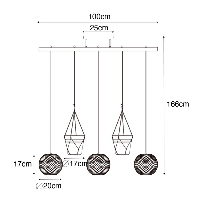 QAZQA Industriële hanglamp zwart 3-lichts - Flor