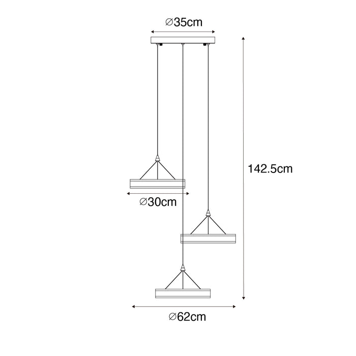 QAZQA Hanglamp messing rond incl. LED 3-staps dimbaar 3-lichts -