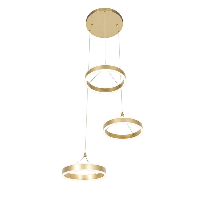 QAZQA Hanglamp messing rond incl. LED 3-staps dimbaar 3-lichts -