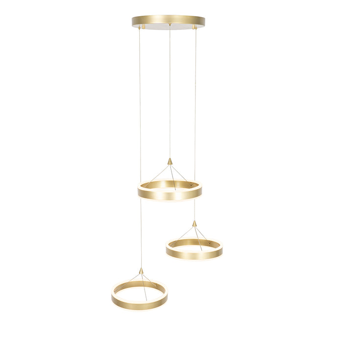 QAZQA Hanglamp messing rond incl. LED 3-staps dimbaar 3-lichts -