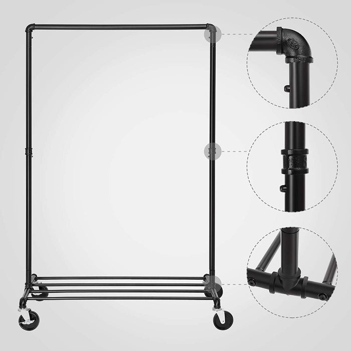 Mobiel kledingrek - 1 rail - zwart
