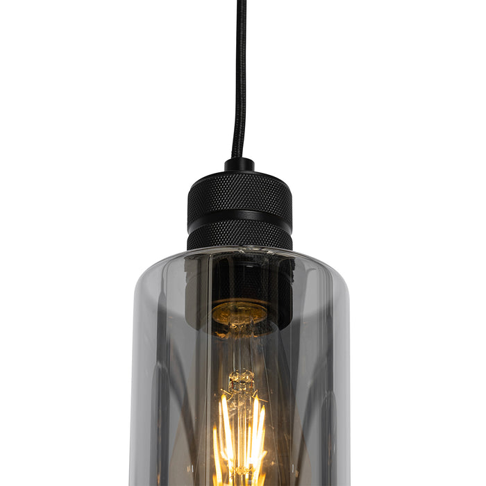 QAZQA Moderne hanglamp zwart met smoke glas 4-lichts - Stavelot