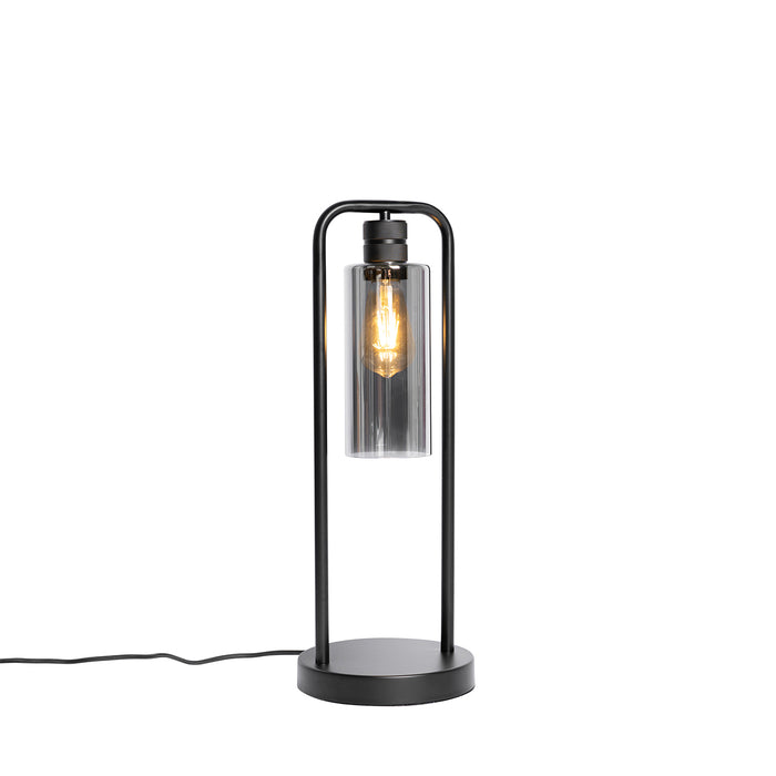 QAZQA Moderne tafellamp zwart met smoke glas - Stavelot