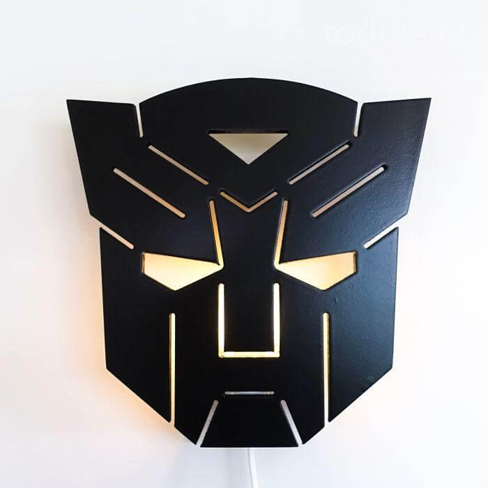 Houten wandlamp kinderkamer | Transformer - zwart