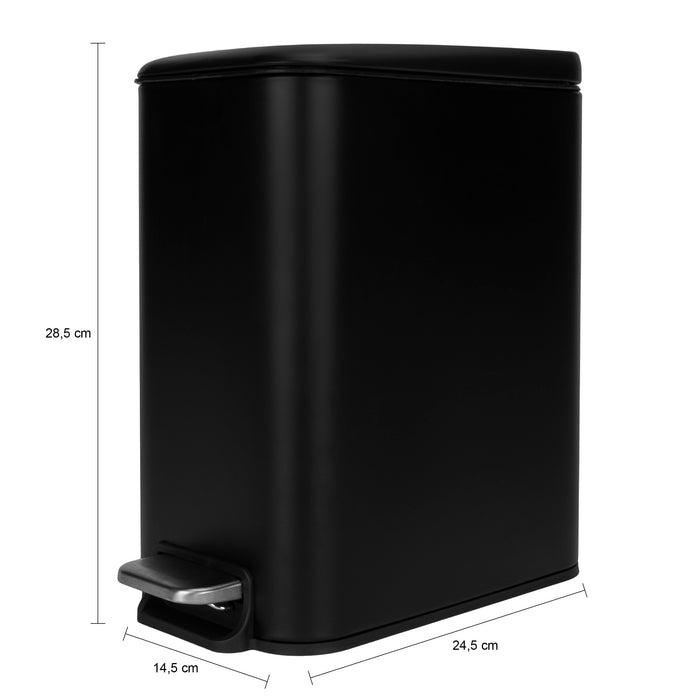 QUVIO Prullenbak vierkant - 5L - Metaal - Zwart