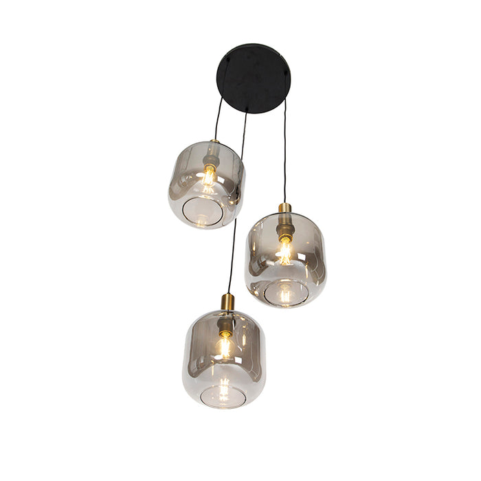 QAZQA Design hanglamp zwart met goud en smoke glas 3-lichts - Zuzanna