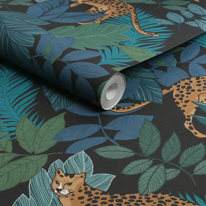 Envy vliesbehang Cheetin Night zwart|groen 10mx52 cm