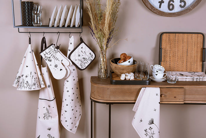 Clayre & Eef Tafelkleed  Ø 170 cm Beige Zwart Katoen Bloemen