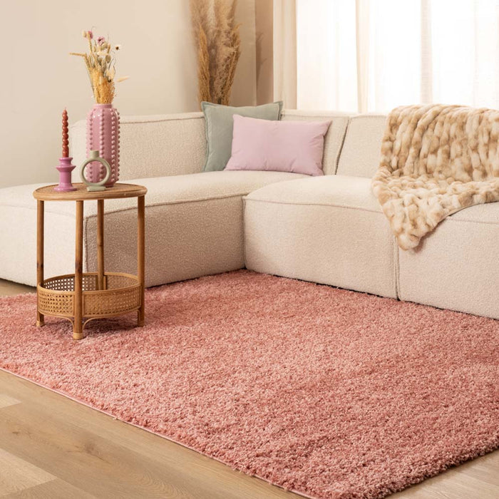Tapeso Hoogpolig vloerkleed shaggy Trend effen - roze - 140x200 cm
