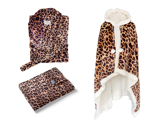 LINNICK Flanel Fleece Badjas Leopard - bruin