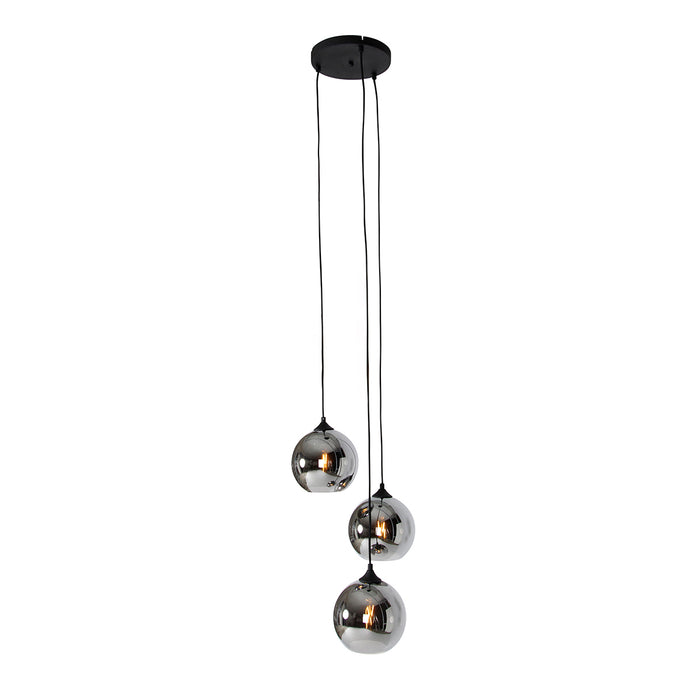 QAZQA Art deco hanglamp zwart met smoke glas 3-lichts - Wallace