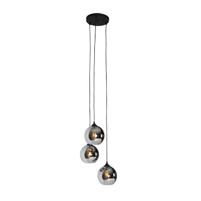 QAZQA Art deco hanglamp zwart met smoke glas 3-lichts - Wallace