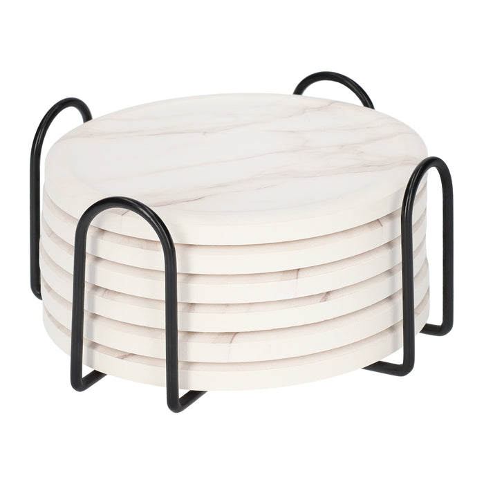 QUVIO Onderzetter set van 6 met houder - Marmer look - Wit