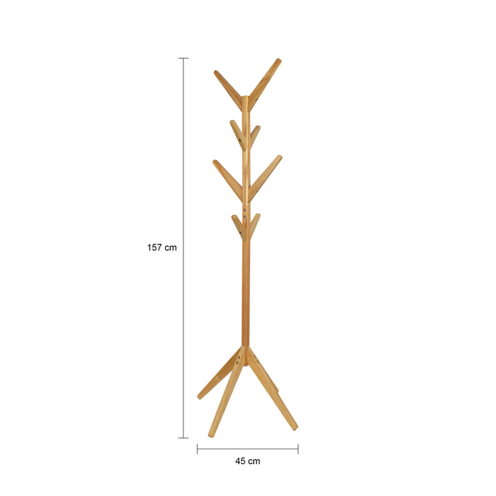 QUVIO Houten kapstok staand - 8 haken - Lichtbruin