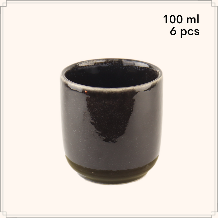 OTIX Espresso Kopjes Set van 6 100 ml Zonder Oor Zwart Aardewerk DUSK