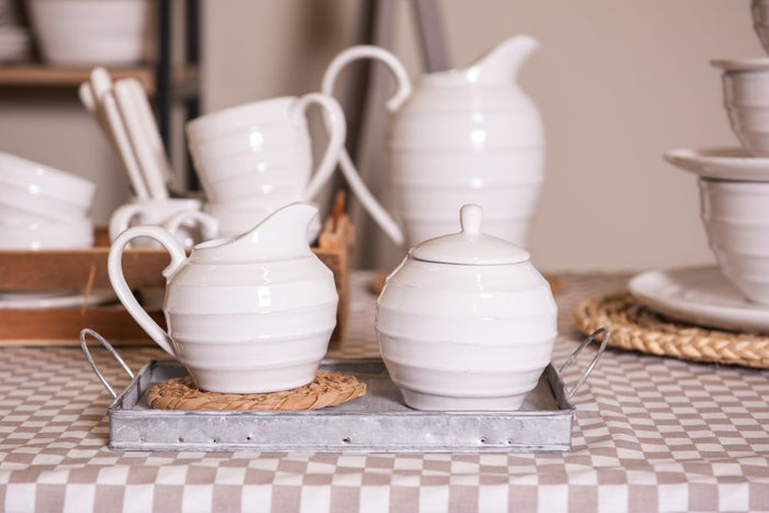 Clayre & Eef Melk en Suiker Set  Wit Dolomiet Rond Melkkannetje