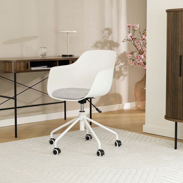 Nolon Nout-Liz Bureaustoel Wit - Lichtgrijs Kussen - Wit Onderstel