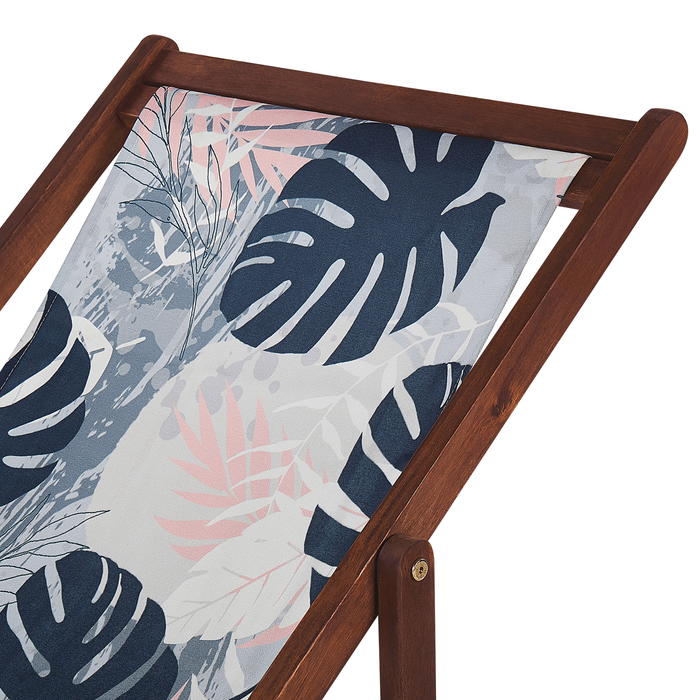 Beliani-ANZIO -Strandstoel set van 2-Donkerhout|Palm|Blauw-Polyester