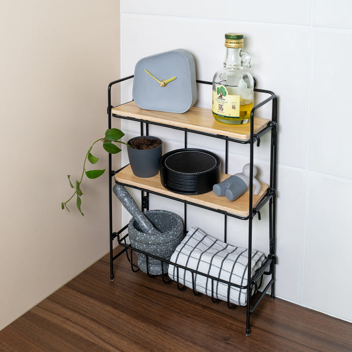 QUVIO Keukenrek wand staal en hout - Zwart en bruin