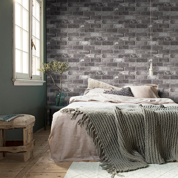 vtwonen vliesbehang Bricks Grey grijs