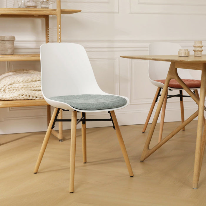 Nolon Nena-Liv Eetkamerstoel Wit - Zacht Groen Kussen - Houten Poten