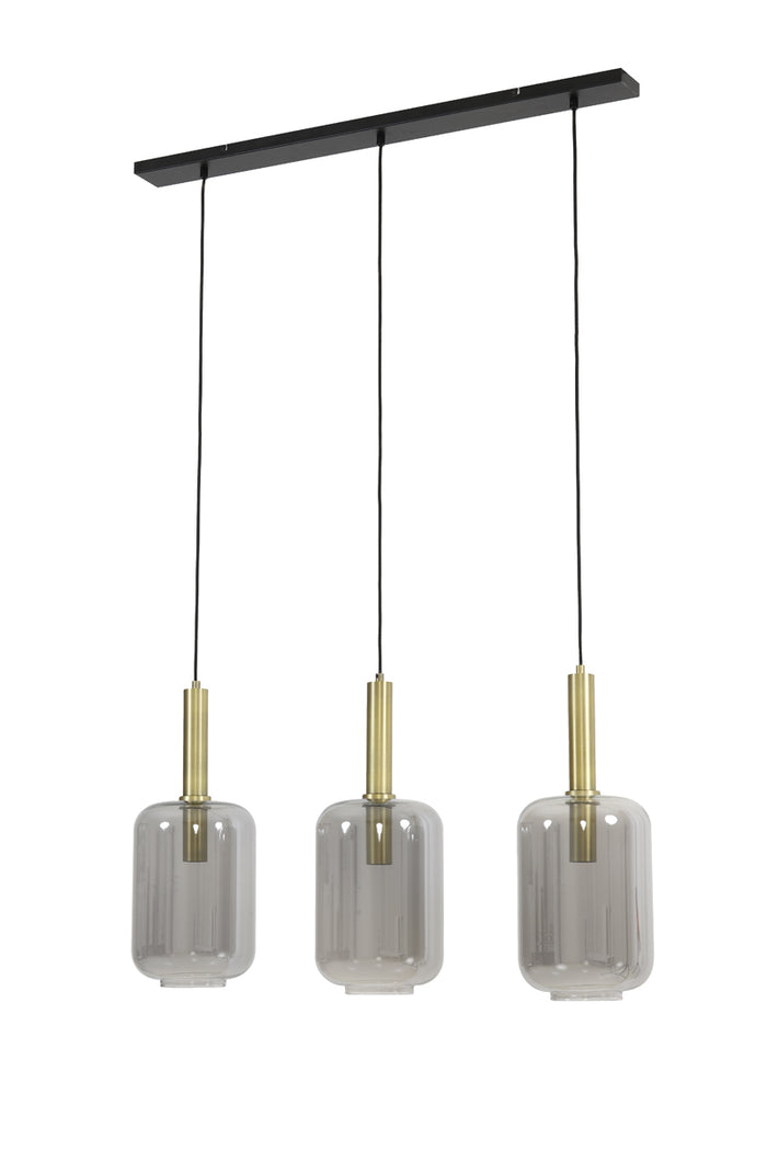 Light&living Hanglamp 3L 100x22x32 cm LEKAR antiek brons+smoke glas