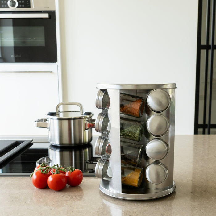 Krumble Kruidenrek draaibaar + 16 kruidenpotjes - RVS