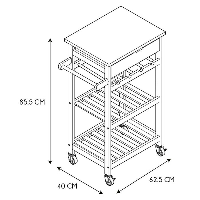 Keukentrolley met 1 lade op wielen - Zwart - 40x61x85 cm