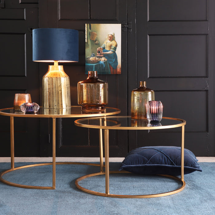 Light & Living Cilinder Lampenkap Velours - Petrol Blue - Ø35x30cm