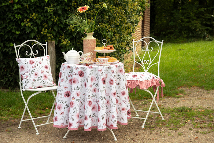 Clayre & Eef Broodmand  35x35x8 cm Wit Roze Katoen Rozen Cadeau keuken