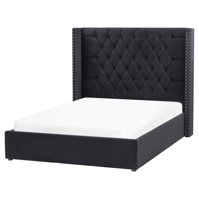 Beliani-LUBBON-Bed met opbergruimte-Zwart-140 x 200 cm-Fluweel