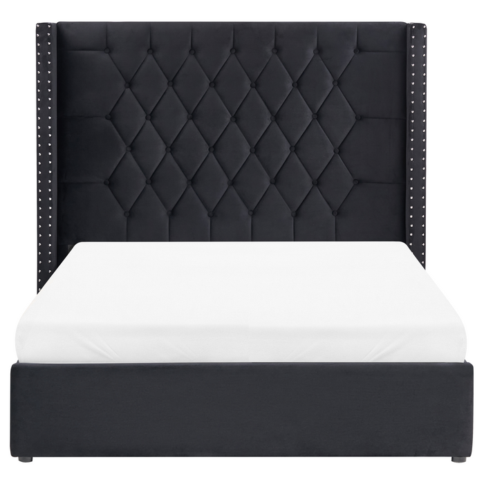 Beliani-LUBBON-Bed met opbergruimte-Zwart-140 x 200 cm-Fluweel