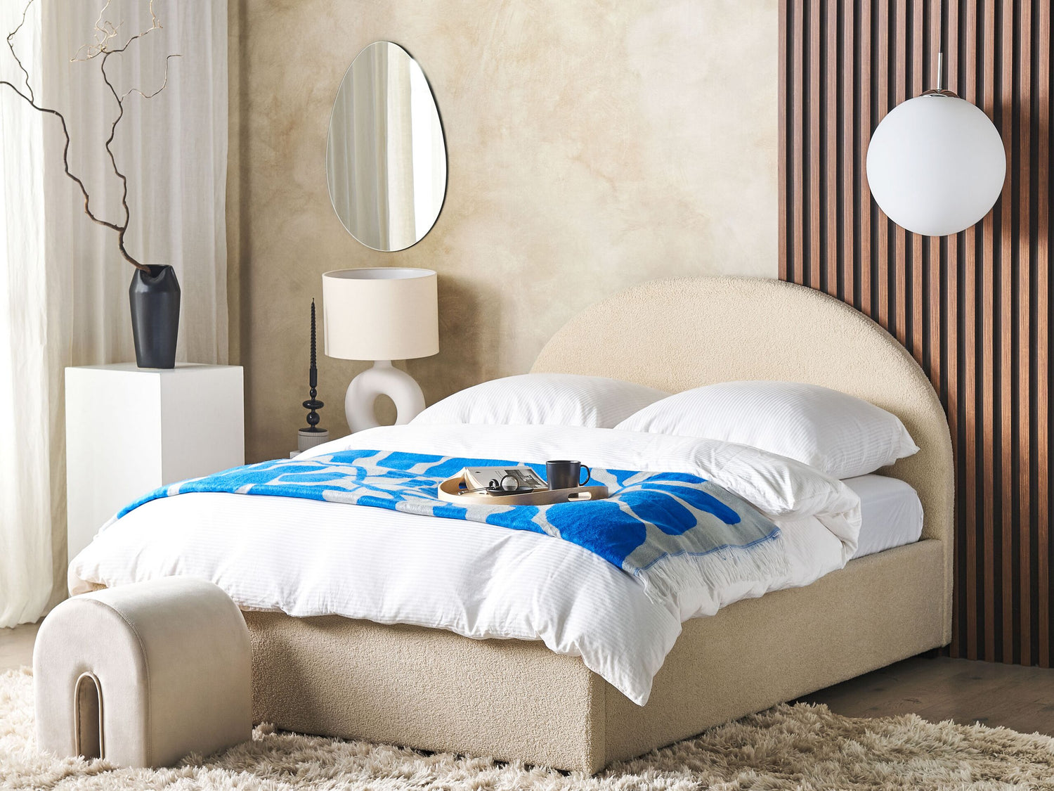 Beliani-VAUCLUSE-Bed met opbergruimte-Beige-140 x 200 cm-Polyester