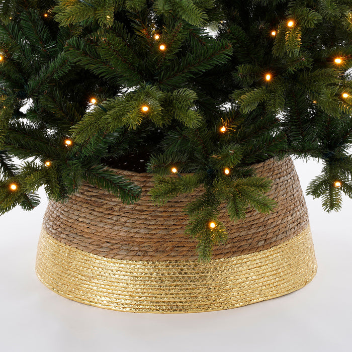 House of Seasons Kerstboomrok - H26 x Ø58 cm - Zeegras - Goud