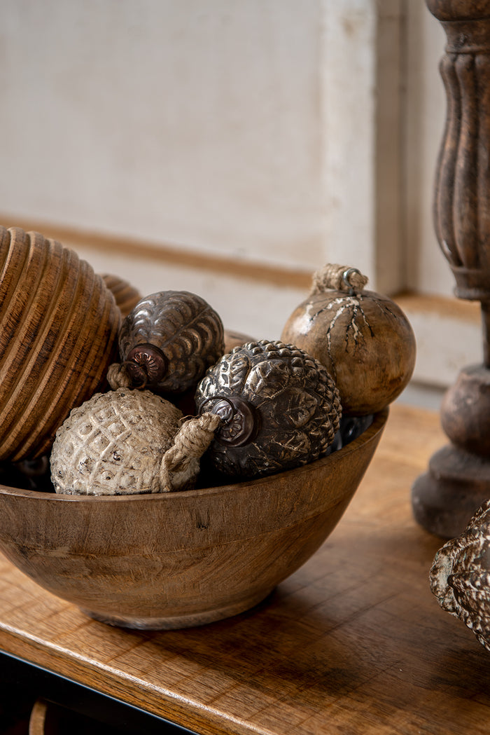 Clayre & Eef Kerstbal  Ø 8 cm Bruin Hout Kerstboomversiering