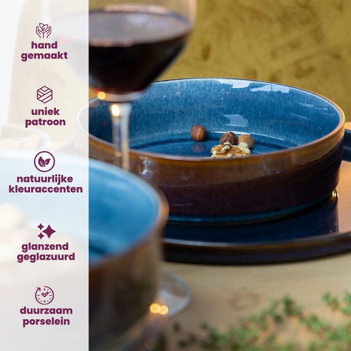 Cosy & Trendy Serviesset Quintana Blue 18-delig | 6 personen - 6 dinerborden, 6 diepe borden en 6 ontbijtborden