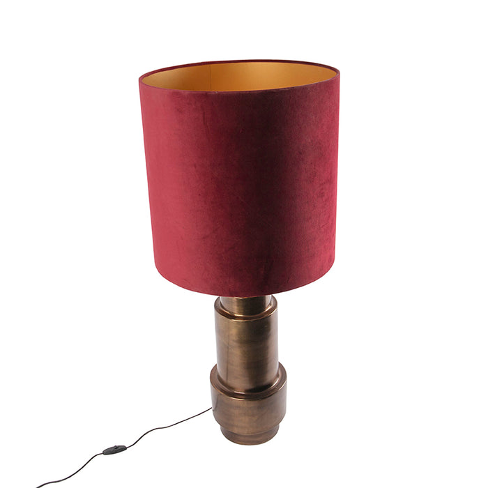 QAZQA Art deco tafellamp brons velours kap rood met goud 40 cm -