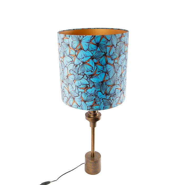 QAZQA Tafellamp brons velours kap vlinder dessin 40 cm - Diverso